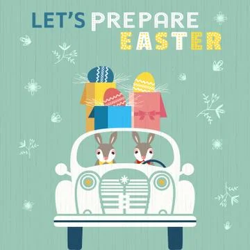 Happy Easter fancy hand drawn flat color vector Stock Illustration