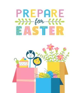 Happy Easter fancy hand drawn flat color vector Stock Illustration