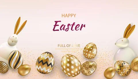 Happy easter. Festive background design with realistic colorful eggs, easter Illustrazione stock