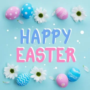 Happy easter festive background egg flower text Stock Illustration