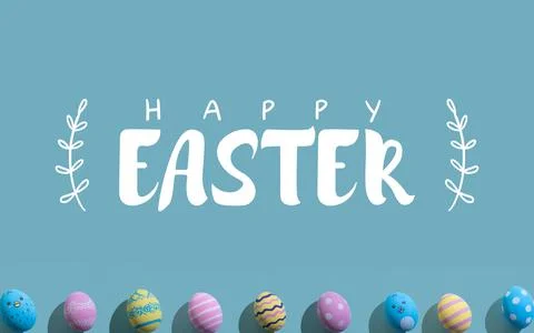 Happy easter festive background painted eggs blue Illustrazione stock