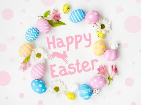 Happy easter festive background pastel egg flowers Stock Illustration