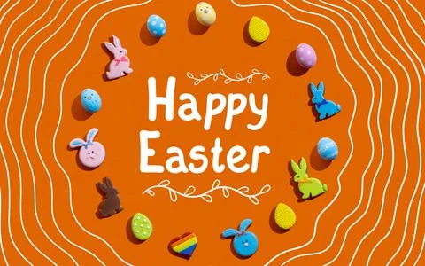 Happy easter festive banner rabbit eggs design Illustrazione stock