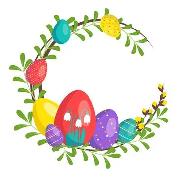 Happy easter. Festive decoration with spring elements and eggs イラスト素材