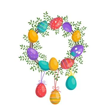 Happy easter. Festive decoration with spring elements and eggs 스톡 일러스트