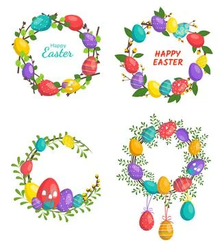Happy easter. Festive decoration with spring elements and eggs Stockillustratie
