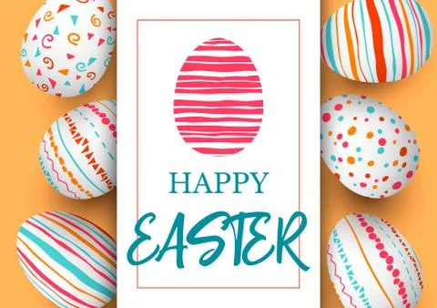 Happy Easter. Festive easter golden background. Easter colorful eggs in verti Stock Illustration