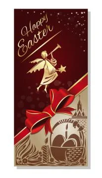 Happy Easter. Festive flyer with a flying angel Stock Illustration