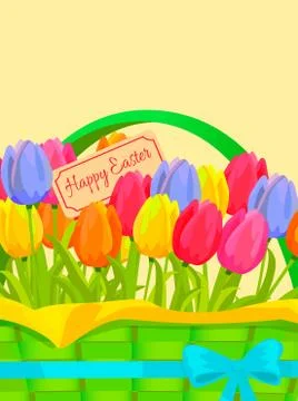 Happy Easter Festive Vector Concept with Tulips Illustration