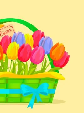 Happy Easter Festive Vector Concept with Tulips Illustration