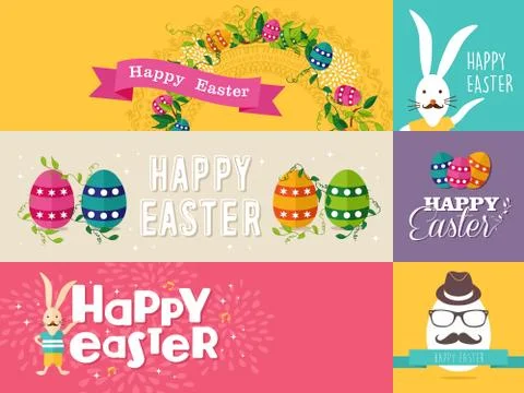 Happy Easter flat design banners set 库存插图