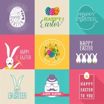 Happy Easter flat design labels set Stock Illustration