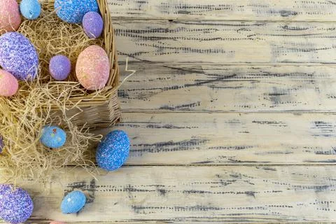 Happy easter! Flat Lay, Internet banner, postcard on Easter Foto stock