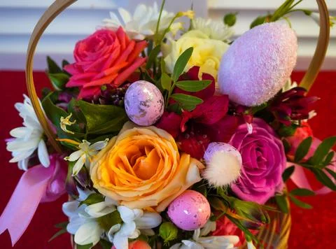 Happy easter! Flat Lay, Internet banner, postcard on Easter Stock-Fotos