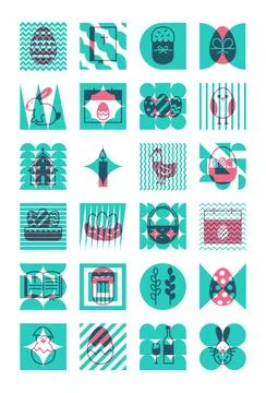 Happy Easter Flat Line Poster Stock Illustration