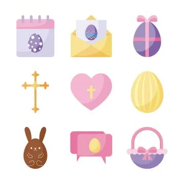 Happy easter flat style icon set vector design Stock Illustration