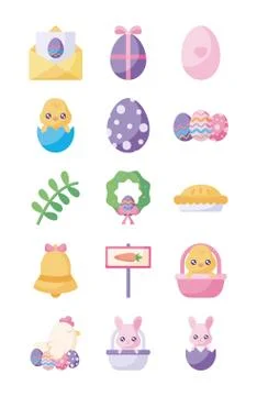 Happy easter flat style icon set vector design Stock Illustration