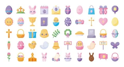 Happy easter flat style icon set vector design Stock Illustration