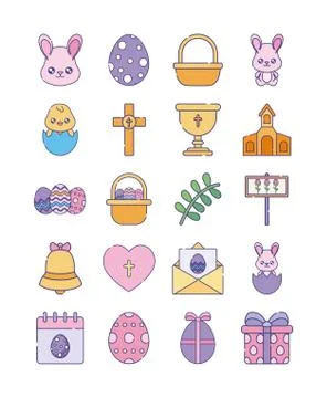 Happy easter flat style icon set vector design Stock Illustration