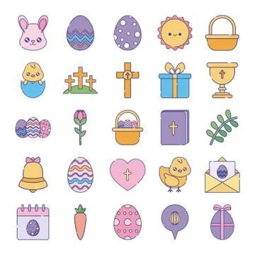Happy easter flat style icon set vector design Illustrazione stock