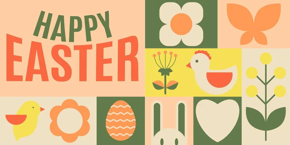 Happy Easter. Flat vector illustration. Abstract backgrounds Illustrazione stock