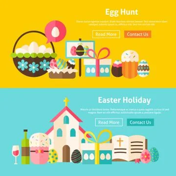 Happy Easter Flat Website Banners Set Stock Illustration