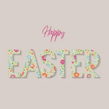 Happy Easter. Floral text concept. Vector Stock Illustration