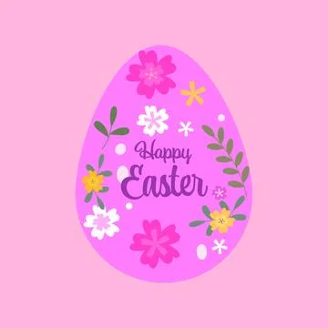 Happy Easter Font Over Floral Decorated Egg Shape on Pink Background. Stock Illustration