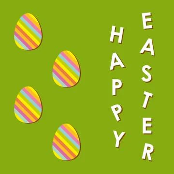 Happy Easter with four colorful eggs on green background Stock Illustration