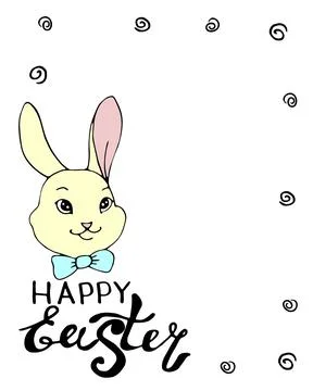 Happy Easter - frame, border with inscription and color drawing of face of cu Illustrazione stock