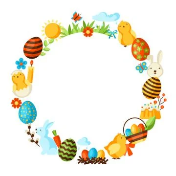 Happy Easter frame with holiday items. Illustrazione stock