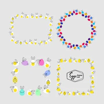 Happy Easter frame set with eggs or rabbits. Cute bunny vector illustration. Stock Illustration