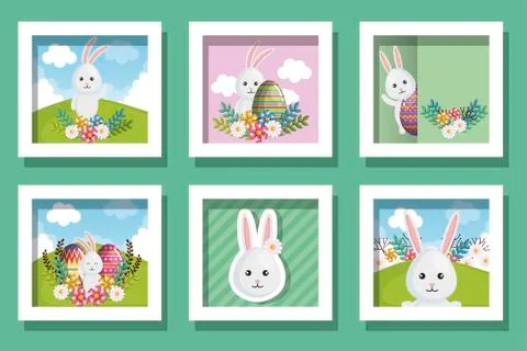 Happy easter frames set vector design Stock Illustration