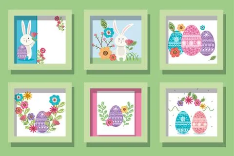 Happy easter frames set vector design Illustrazione stock