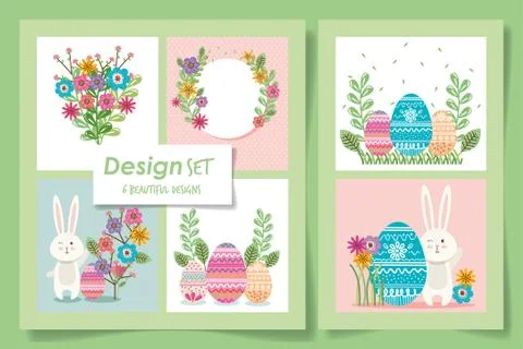 Happy easter frames set vector design Stock Illustration
