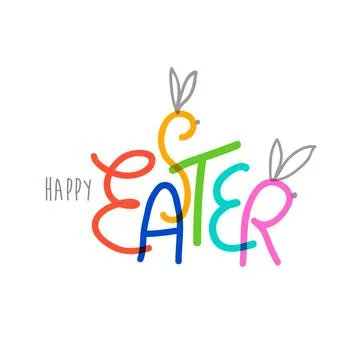 Happy easter in fun multicolored calligraphy with bunny ears イラスト素材