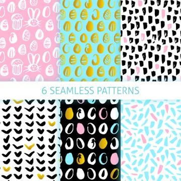 Happy Easter Funky Seamless Patterns 스톡 일러스트