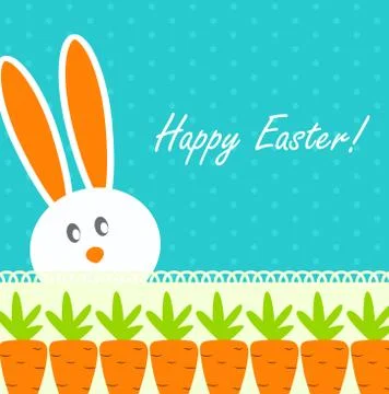 Happy Easter Funny Background with Rabbit and Carrot Vector Stock Illustration