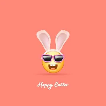 Happy easter funny banner with cartoon 3d smile face with rabbit ears and イラスト素材