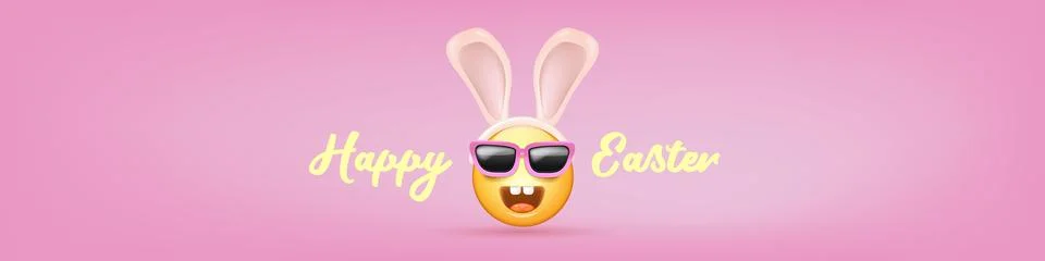 Happy easter funny horizontal banner with cartoon 3d smile face with rabbit ears イラスト素材