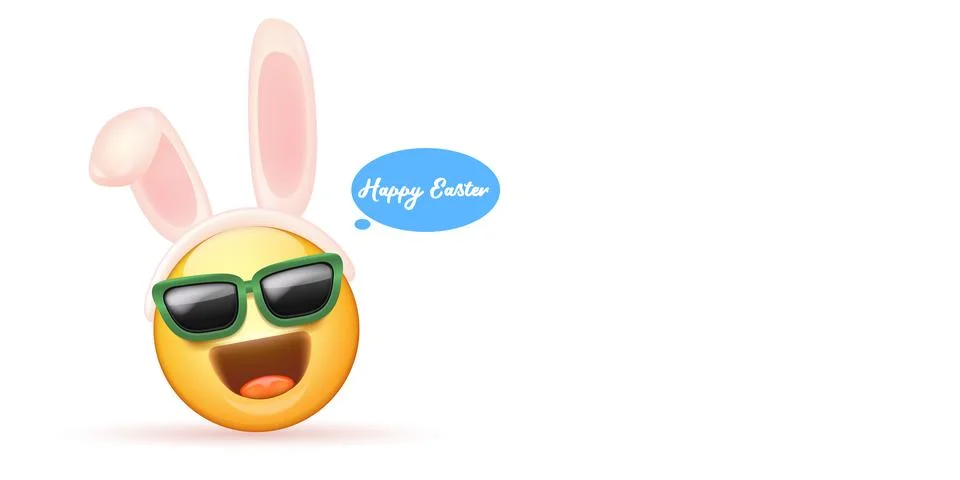 Happy easter funny horizontal banner with cartoon 3d smile face with rabbit ears イラスト素材