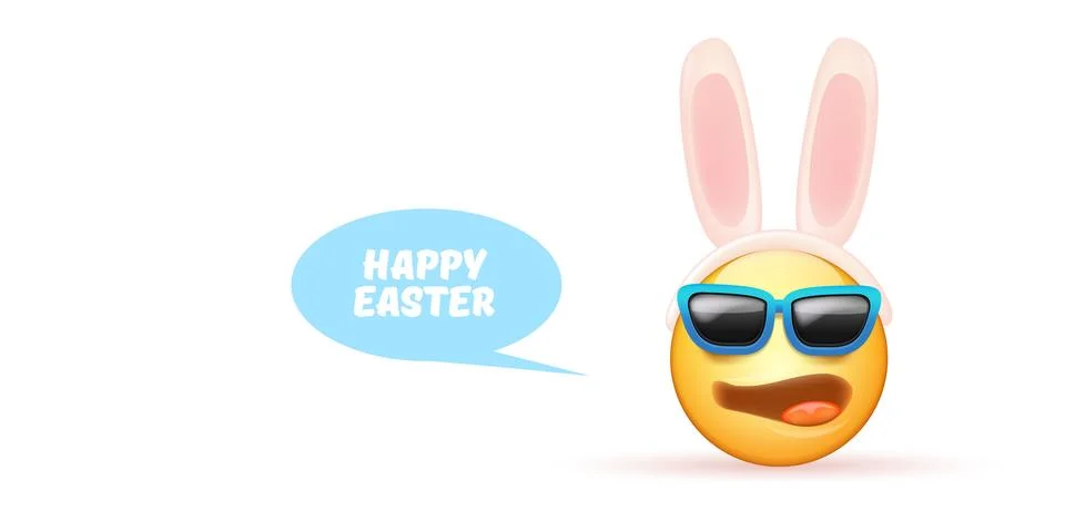 Happy easter funny horizontal banner with cartoon 3d smile face with rabbit ears イラスト素材