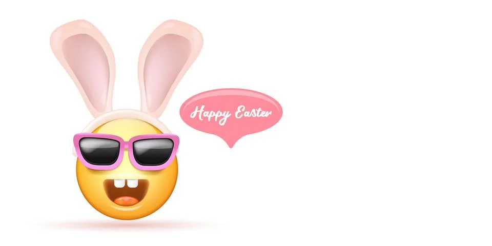 Happy easter funny horizontal banner with cartoon 3d smile face with rabbit ears Stock Illustration