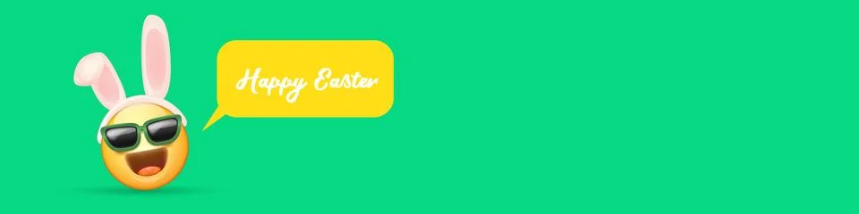 Happy Easter funny horizontal banner with cartoon 3d smile face with rabbit ears 스톡 일러스트