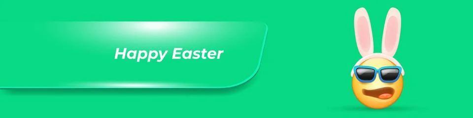 Happy Easter funny horizontal banner with cartoon 3d smile face with rabbit ears Stock Illustration