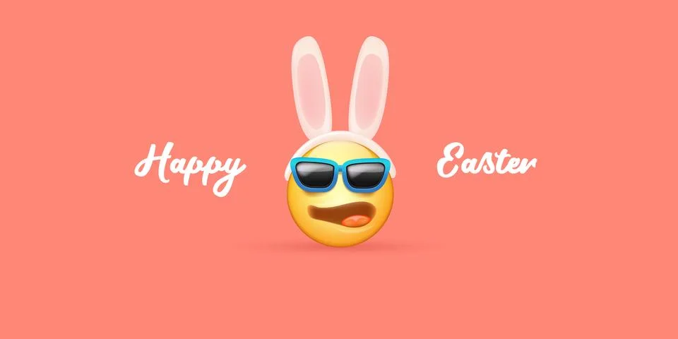 Happy easter funny horizontal banner with cartoon 3d smile face with rabbit ears Stock Illustration