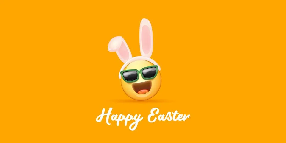 Happy easter funny horizontal banner with cartoon 3d smile face with rabbit ears 库存插图