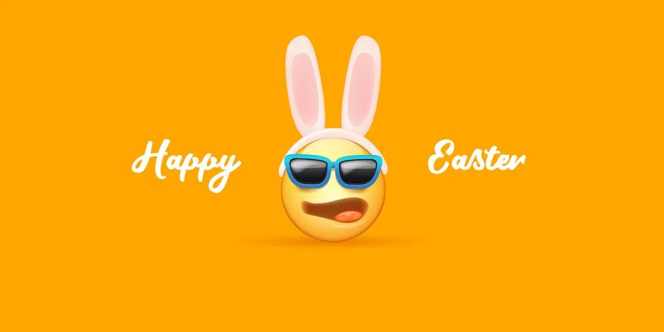 Happy easter funny horizontal banner with cartoon 3d smile face with rabbit ears イラスト素材