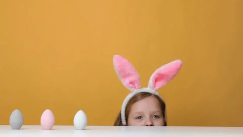 Happy easter. Funny little girl hunts at the holiday. Stock Footage 147242554