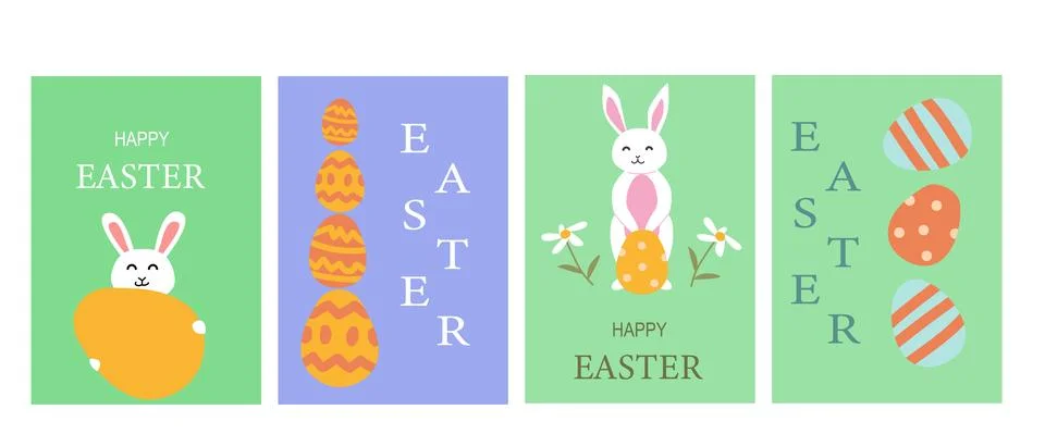 Happy easter geometric design set with eggs and bunny for festive cards or Stock Illustration